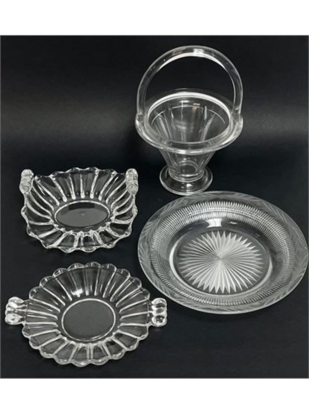 Heisey Glass Basket Plates Lot Diamond H Mark Clear Elegant Glass